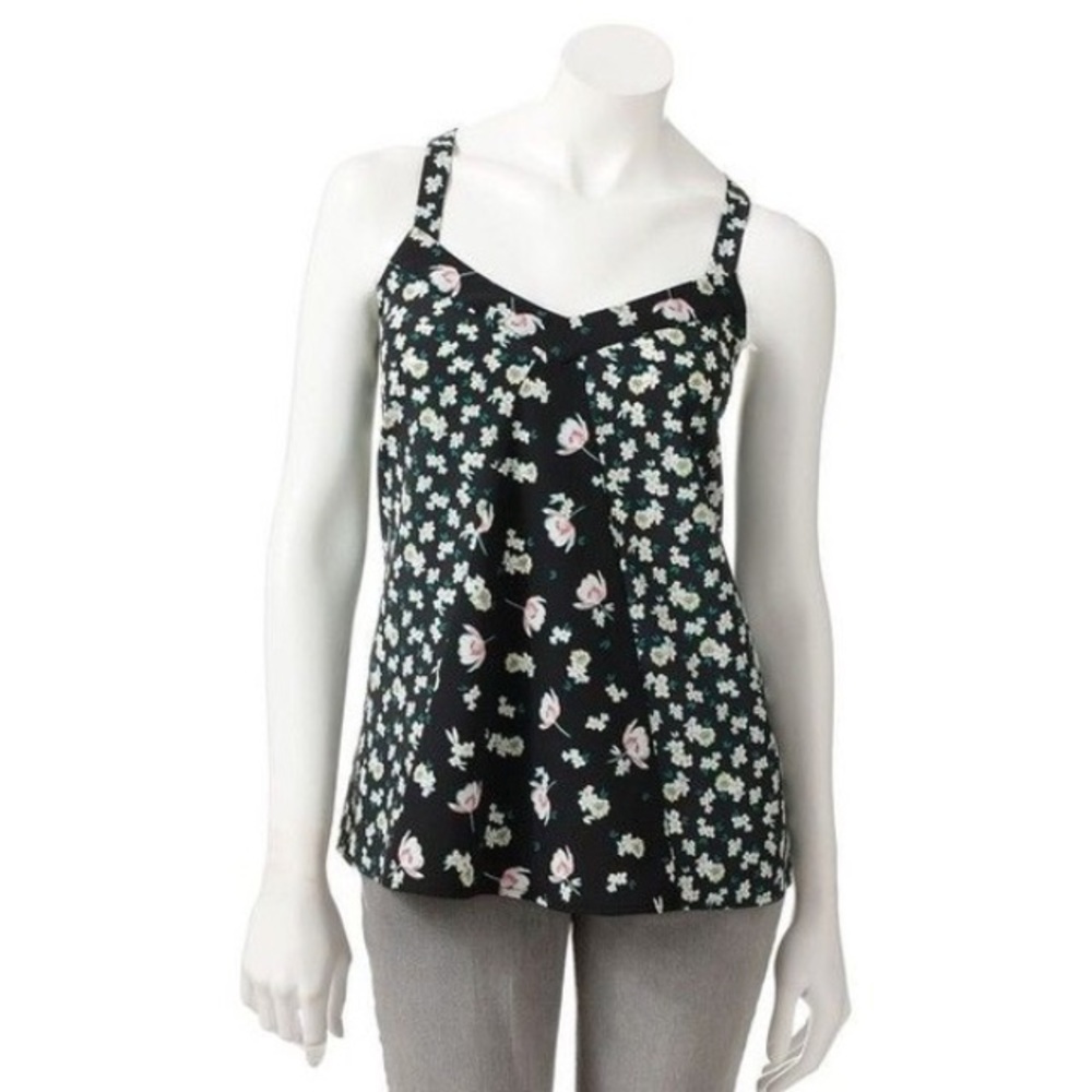LC black floral silky tank